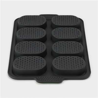 Форма для выпечки с перфорацией «Булочки», силикон, 34.5×23×2.5 см, 8 ячеек (9.5×6.3×2.4 см), чёрная