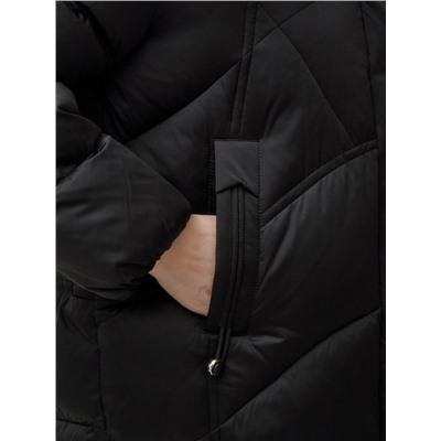 Куртка зимняя женская с мехом и капюшоном тренд черного цвета 7656Ch