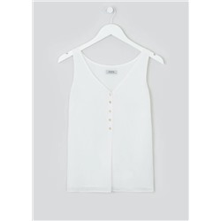 Soon Cream Textured Button Front Vest Top