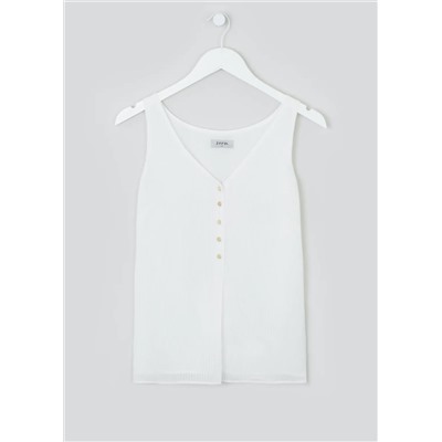 Soon Cream Textured Button Front Vest Top
