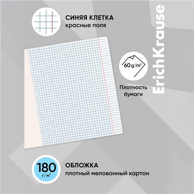 Тетрадь 12 листов в клетку ErichKrause «Классика», обложка мелованный картон, голубая