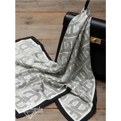 Косынка шелковая с принтом Арт 25183/003 (черный-молочный)