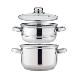 КАСТРЮЛЯ-ПАРОВАРКА AGNESS 2-Х ЯРУСНАЯ, 3 ПРЕДМЕТА, СЕРИЯ "CLASSIC" ДИАМЕТР=18СМ, 2,5Л (КОР=4ШТ.)