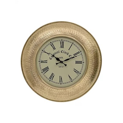 Настенные металлические часы с гравировкой, Латунь, 30 см, Iron Wall Clock Brass 12”, произв. John Molly Decor&Gifts