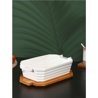 Форма для запекания BellaTenero, 1 л, 25.6×14.9×6.2 см, с бамбуковой крышкой, керамика, белая