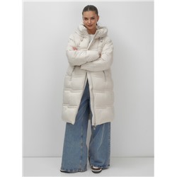 Пальто зимнее утепленное с капюшоном женское бежевого цвета 7779B