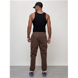 Джинсы карго мужские с накладными карманами коричневого цвета 2422K