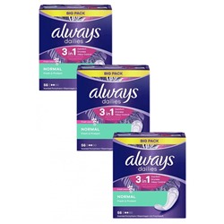 always Slipeinlage Fresh&Protect Normal mit Frischeduft BigPack 56 St, Прокладки Ежедневные Normal с ароматом свежести 56 штук, 3 упаковки (168 штук)
