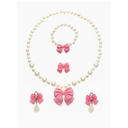 Набор детских украшений Выбражулька «Бант», 4 предмета: кулон, браслет d=6 см кольцо, клипсы, бело-розовый