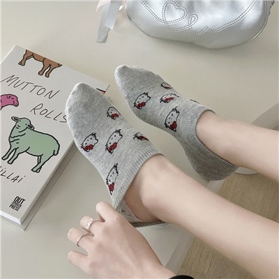 Japanese cartoon cat jacquard boneless socks for women cotton age-reducing versatile silicone anti-slip and shallow mouth invisible socks