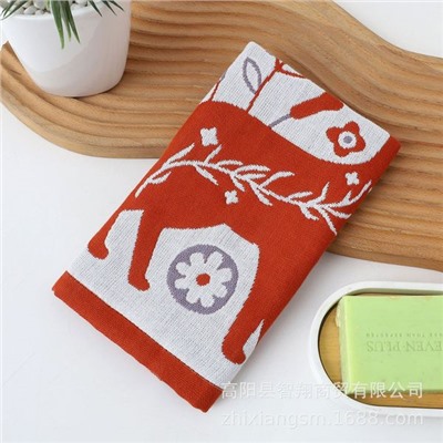 Zhiyang towel, four-layer cotton jacquard gauze Christmas fox square towel, soft absorbent kitchen towel factory price wholesale
