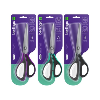 Ножницы Berlingo "Easycut 350", 23см, ассорти, эргономичные ручки, мягкие вставки, европодвес