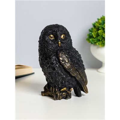 Фигурка гипс «Сова на пеньке», 14×9×10 см, чёрная