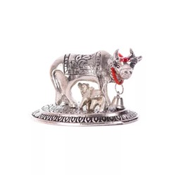 Фигурки коровы и теленка, Silver Metal Handcrafted Cow and Calf Figurine, произв. eCraftIndia