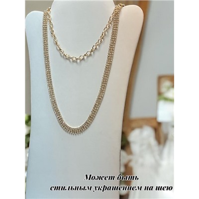 Пояс женский цепочка  дорожка со стразами трех рядная цвет золото модель 11