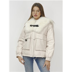 Куртка бомбер ангел с мехом песец премиум класса бежевого цвета 390_1B