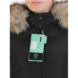 YW-17013 BLACK Пальто женское зимнее (био-пух, натуральный мех лисицы)