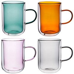 НАБОР ИЗ 4-Х КРУЖЕК "DOUBLE-WALL" 250 МЛ. ДИА=7,5 СМ. В=10,5 СМ. НА ПОДСТАВКЕ (КОР=4НАБ.)