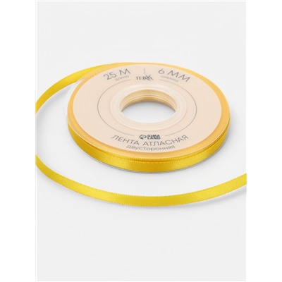 Лента атласная TEIRA, двухсторонняя, 6 мм, 25±1 м, жёлтая №0645