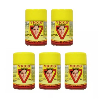 Набор аюрведического зубного порошка Ваджраданти (5 x 50 г), Vajradanti Tooth Powder Set, произв. Vicco