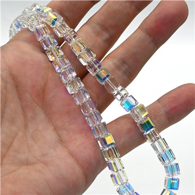 Бусы из циркона кубик с гранями 7мм цв.хрусталь хамелеон, 43см
