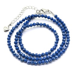 Чокер на шею из мелких граненых бусин фианита шарик 3мм цв.синий, 40см