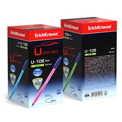 Ручка шариковая ErichKrause U-108 Neon Stick, узел 1.0 мм, чернила синие, супермягкое письмо, длина линии письма 1000 метров, МИКС
