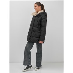 Куртка женская зимняя с капюшоном большого размера черного цвета 1170Ch