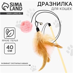 Игрушка дразнилка для кошек с пером и помпоном «Кошечка», розовый