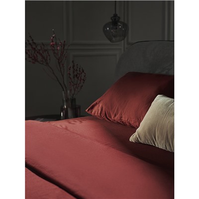 Простыня на резинке изо льна и хлопка цвета копченой паприки из коллекции Essential, 180х200х30 см