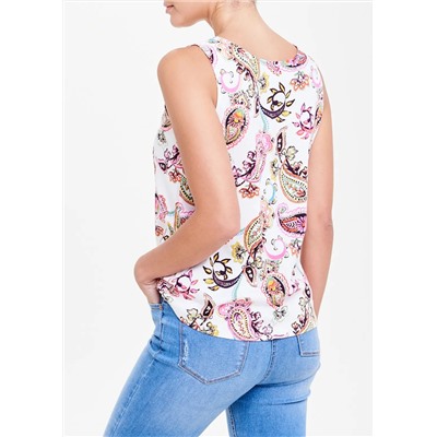 Paisley Print Button Front Vest Top