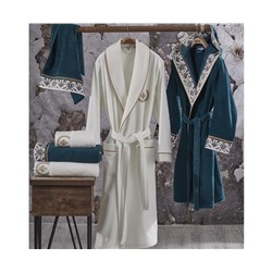 Семейный Махровый Набор Халатов 8 Предметов Ahsen Krem/Petrol Aile Bornoz Seti - EcoCotton
