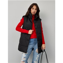 Утепленный женский жилет с поясом цвет-черный