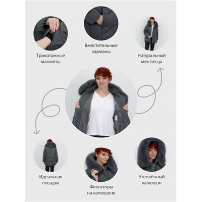 Куртка зимняя женская с мехом и капюшоном тренд темно-зеленого цвета 7656TZ