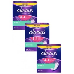 always Slipeinlage Fresh&Protect Normal BigPack 56 St, Прокладки Ежедневные Normal 56 штук, 3 упаковки (168 штук)