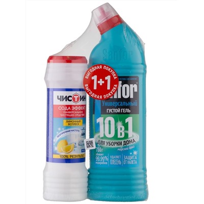 Набор Средство Sanfor Универсал (Морской бриз), 750 г + Средство чистящее Чистин (Лимонный всплеск) 400 г