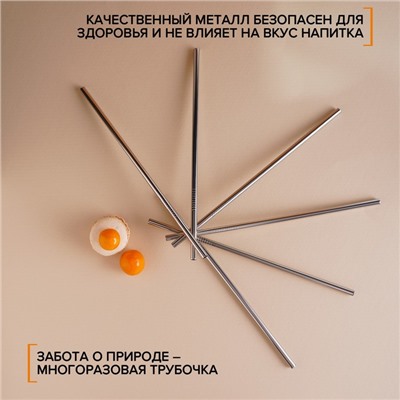 Набор металлических трубочек Straws, 6 шт., 21 см, сталь 304
