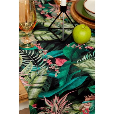 Дорожка на стол Этель Tropical parrots 40×146 см, 100% хлопок, саржа 190 г/м², зелёная/чёрная