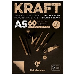 Скетчбук - блокнот 60л. А5 на склейке Clairefontaine "Kraft", 90г/м2,верже,черный/крафт