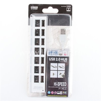 Разветвитель на 7 портов (USB hub) с выключателями (белый)