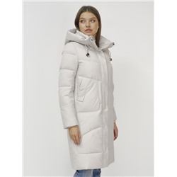 Куртка зимняя женская с капюшоном удлиненная стеганная бежевого цвета 9650B