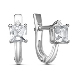 Серьги с фианитом родированные серебро 925*