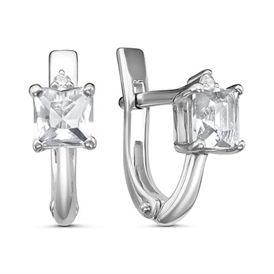 Серьги с фианитом родированные серебро 925*