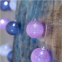 УЦЕНКА Гирлянда «Нить», 5 м, с насадками «Клубки серо-розовые», 6 см, IP20, 20 LED, 220 В, свечение белое