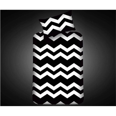 100x200 см. 1 сп. Простынь на Резинке с Наволочкой Бязь Поликоттон B&W BigZigzag