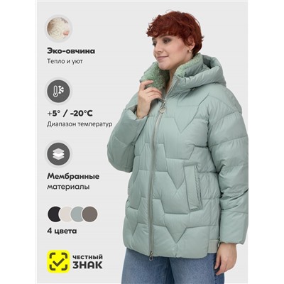 Куртка зимняя женская из овчина стильная и модная зеленого цвета 7309Z