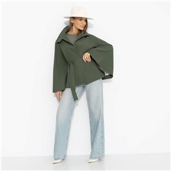 Жакет‑кейп на подкладе, Дикое притяжение (с поясом, хаки)