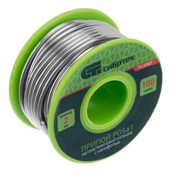 Припой с канифолью, D 2 мм, 100 г, POS61, на пластмассовой катушке Сибртех