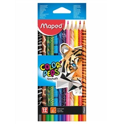 Карандаши 12цв Maped Color Peps Animals трёхгр деревянные 832212/12/Франция