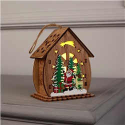 Ёлочная игрушка «Домик с Дедом Морозом и ёлкой», 11×6×9 см, от батареек, свечение тёплое белое